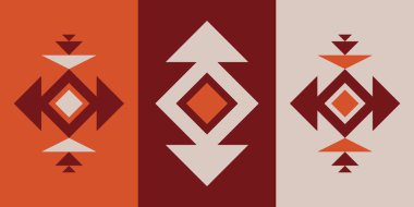 Geleneksel Geometrik Kabile Motifleri ve Sıcak Toprak Tonları ile Etnik Halk Düzeni Arkaplanı. İllüstrasyon sanatı. Vektör