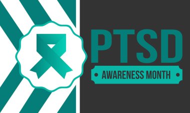 Haziran 'da TSSB Farkındalık Ayı. Travma Sonrası Stres Bozukluğu. Amerika 'da yıllık kutlama. Tıbbi sağlık ve farkındalık tasarımı. Poster, kart, afiş ve geçmiş. Vektör illüstrasyonu