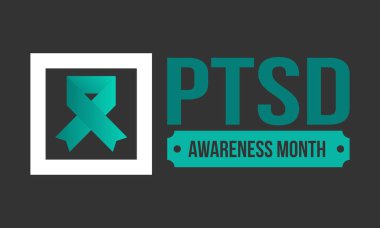 Haziran 'da TSSB Farkındalık Ayı. Travma Sonrası Stres Bozukluğu. Amerika 'da yıllık kutlama. Tıbbi sağlık ve farkındalık tasarımı. Poster, kart, afiş ve geçmiş. Vektör illüstrasyonu