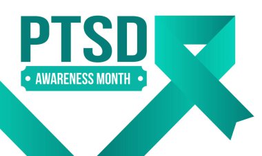 Haziran 'da TSSB Farkındalık Ayı. Travma Sonrası Stres Bozukluğu. Amerika 'da yıllık kutlama. Tıbbi sağlık ve farkındalık tasarımı. Poster, kart, afiş ve geçmiş. Vektör illüstrasyonu