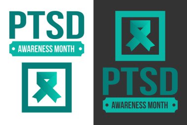 Haziran 'da TSSB Farkındalık Ayı. Travma Sonrası Stres Bozukluğu. Amerika 'da yıllık kutlama. Tıbbi sağlık ve farkındalık tasarımı. Poster, kart, afiş ve geçmiş. Vektör illüstrasyonu