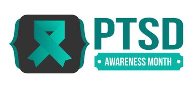 Haziran 'da TSSB Farkındalık Ayı. Travma Sonrası Stres Bozukluğu. Amerika 'da yıllık kutlama. Tıbbi sağlık ve farkındalık tasarımı. Poster, kart, afiş ve geçmiş. Vektör illüstrasyonu