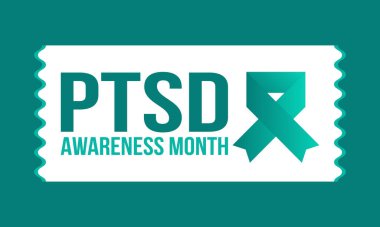 Haziran 'da TSSB Farkındalık Ayı. Travma Sonrası Stres Bozukluğu. Amerika 'da yıllık kutlama. Tıbbi sağlık ve farkındalık tasarımı. Poster, kart, afiş ve geçmiş. Vektör illüstrasyonu