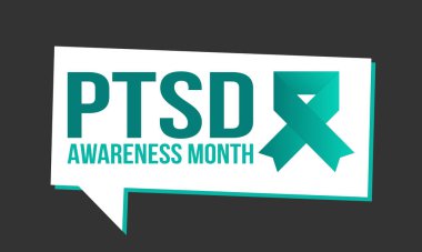 Haziran 'da TSSB Farkındalık Ayı. Travma Sonrası Stres Bozukluğu. Amerika 'da yıllık kutlama. Tıbbi sağlık ve farkındalık tasarımı. Poster, kart, afiş ve geçmiş. Vektör illüstrasyonu