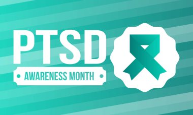 Haziran 'da TSSB Farkındalık Ayı. Travma Sonrası Stres Bozukluğu. Amerika 'da yıllık kutlama. Tıbbi sağlık ve farkındalık tasarımı. Poster, kart, afiş ve geçmiş. Vektör illüstrasyonu