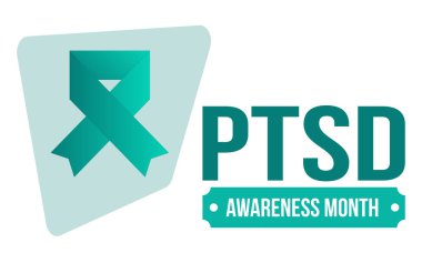 Haziran 'da TSSB Farkındalık Ayı. Travma Sonrası Stres Bozukluğu. Amerika 'da yıllık kutlama. Tıbbi sağlık ve farkındalık tasarımı. Poster, kart, afiş ve geçmiş. Vektör illüstrasyonu