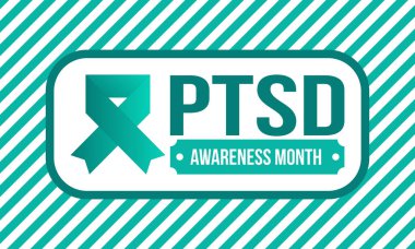 Haziran 'da TSSB Farkındalık Ayı. Travma Sonrası Stres Bozukluğu. Amerika 'da yıllık kutlama. Tıbbi sağlık ve farkındalık tasarımı. Poster, kart, afiş ve geçmiş. Vektör illüstrasyonu