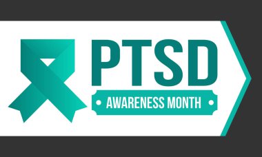 Haziran 'da TSSB Farkındalık Ayı. Travma Sonrası Stres Bozukluğu. Amerika 'da yıllık kutlama. Tıbbi sağlık ve farkındalık tasarımı. Poster, kart, afiş ve geçmiş. Vektör illüstrasyonu