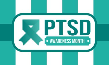 Haziran 'da TSSB Farkındalık Ayı. Travma Sonrası Stres Bozukluğu. Amerika 'da yıllık kutlama. Tıbbi sağlık ve farkındalık tasarımı. Poster, kart, afiş ve geçmiş. Vektör illüstrasyonu