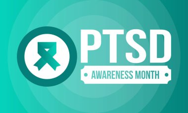 Haziran 'da TSSB Farkındalık Ayı. Travma Sonrası Stres Bozukluğu. Amerika 'da yıllık kutlama. Tıbbi sağlık ve farkındalık tasarımı. Poster, kart, afiş ve geçmiş. Vektör illüstrasyonu