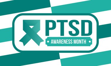 Haziran 'da TSSB Farkındalık Ayı. Travma Sonrası Stres Bozukluğu. Amerika 'da yıllık kutlama. Tıbbi sağlık ve farkındalık tasarımı. Poster, kart, afiş ve geçmiş. Vektör illüstrasyonu