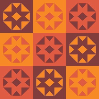 Geleneksel Geometrik Kabile Motifleri ve Sıcak Toprak Tonları ile Etnik Halk Düzeni Arkaplanı. İllüstrasyon sanatı. Vektör