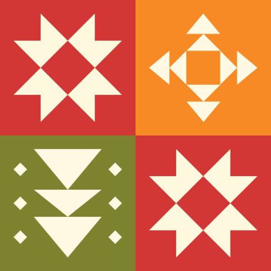 Geleneksel Geometrik Kabile Motifleri ve Sıcak Toprak Tonları ile Etnik Halk Düzeni Arkaplanı. İllüstrasyon sanatı. Vektör