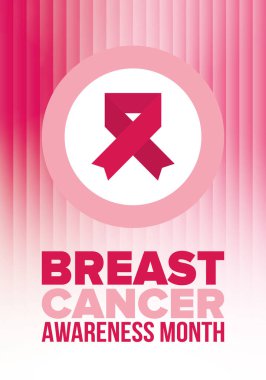 Meme Kanseri Farkındalığı Ayı. Pembe Ekim. Pembe kurdele. Kadın sağlık hizmetleri. Yıllık kutlama. Sağlık konsepti. Kız dayanışması. Kanseri önleme. Kadın hastalıkları. Poster, afiş ve arkaplan. Vektör