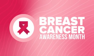 Meme Kanseri Farkındalığı Ayı. Pembe Ekim. Pembe kurdele. Kadın sağlık hizmetleri. Yıllık kutlama. Sağlık konsepti. Kız dayanışması. Kanseri önleme. Kadın hastalıkları. Poster, afiş ve arkaplan. Vektör