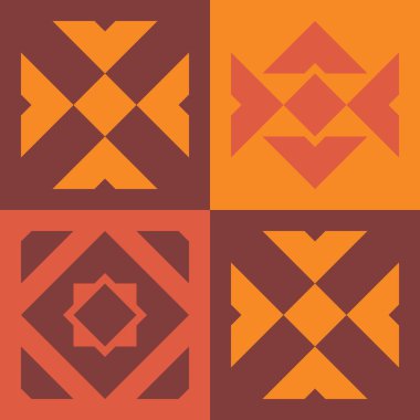 Geleneksel Geometrik Kabile Motifleri ve Sıcak Toprak Tonları ile Etnik Halk Düzeni Arkaplanı. İllüstrasyon sanatı. Vektör