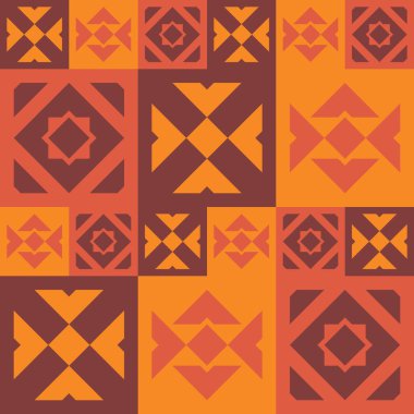 Geleneksel Geometrik Kabile Motifleri ve Sıcak Toprak Tonları ile Etnik Halk Düzeni Arkaplanı. İllüstrasyon sanatı. Vektör