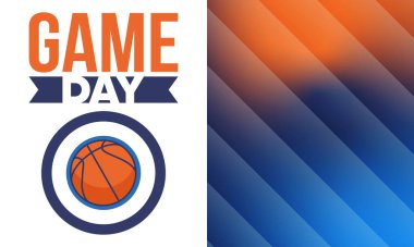 Maç günü. Mart ayında basketbol playoff 'u. Amerika 'da süper spor partisi. Sezon turnuvasının son maçları. Profesyonel takım şampiyonluğu. Basketbol topu. Spor afişi. Vektör