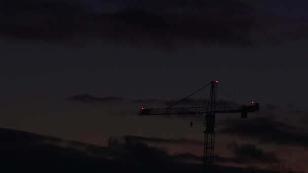 Caducidad de la grúa de silueta al amanecer — Vídeo de stock