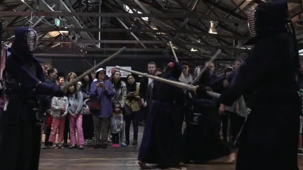 Auckland Apr 2016 Japanse Krijgers Demonstreren Kendo Een Moderne Japanse — Stockvideo