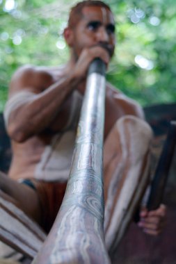 Yirrganydji yerli man oyun yerli müzik didgeridoo üzerinde