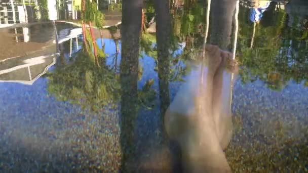 Mans voeten ontspannen in een resort-zwembad — Stockvideo