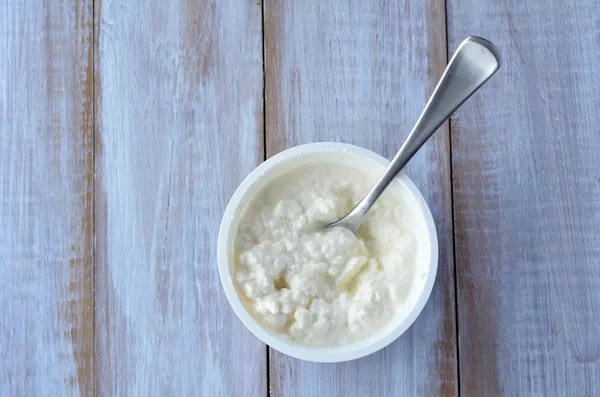 Flat lay of cottage cheese — Stock Photo, Image