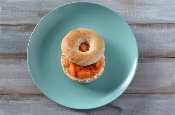 Flat lay of New York Salmon bagel — Stock Photo, Image