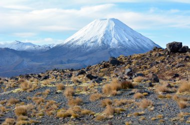 Mount Ngauruhoe Tongariro Ulusal Parkı'nda peyzaj
