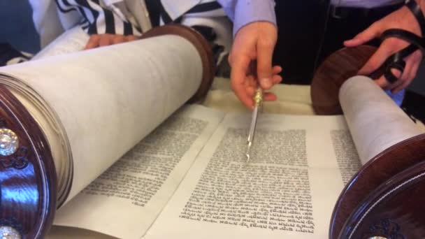 Jewish rabbi reads Torah — Stock Video