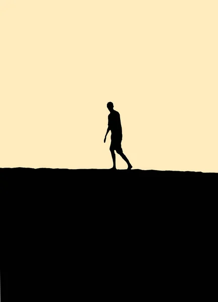 Silhouette Uomo Adulto Che Cammina Dune Sabbia Solo — Foto Stock