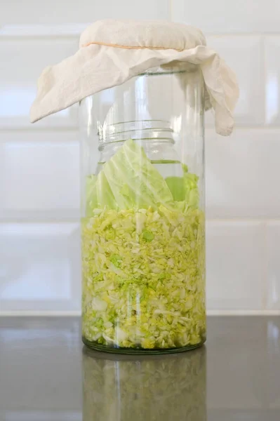 Sauerkraut Jemně Nakrájené Syrové Zelí Fermentované Různými Bakteriemi Kyseliny Mléčné — Stock fotografie