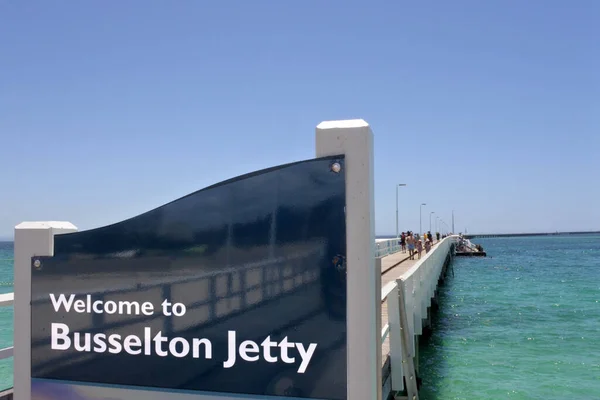 Busselton Jetty Dec 2020 Busselton Brygga Välkomstskylt Busselton Jetty Den — Stockfoto