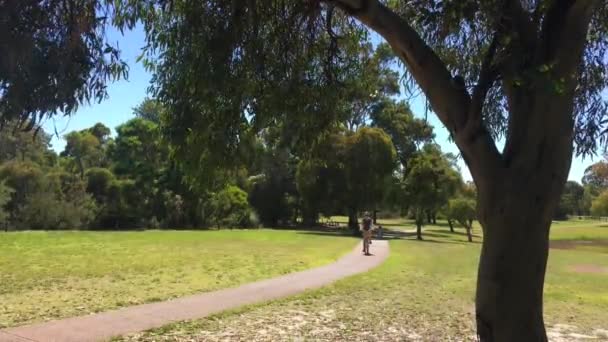 Feliz Jovem Adulto Mãe Filha Bicicleta Parque Público Juntos Dia — Vídeo de Stock