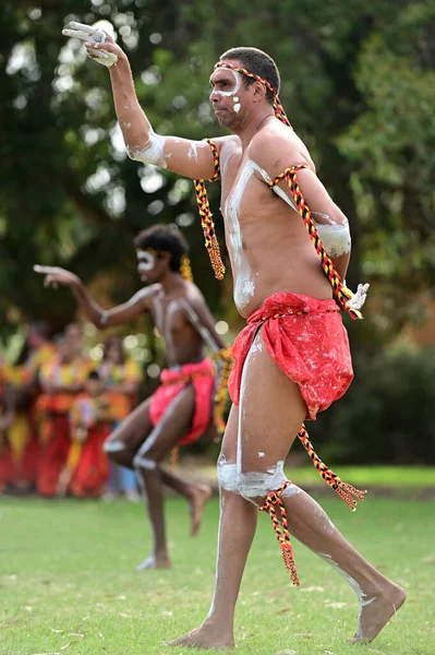 Perth Jan 2021 Homens Aborígenes Australianos Dançando Dança Tradicional Durante — Fotografia de Stock