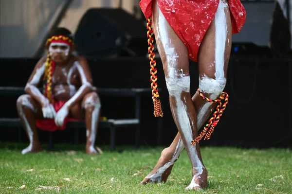 Perth Jan 2021 Aboriginska Australiensare Män Dansar Traditionell Dans Australien — Stockfoto