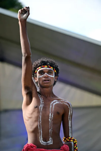 Perth Jan 2021 Aboriginska Australiensare Man Dansar Traditionell Dans Australien — Stockfoto