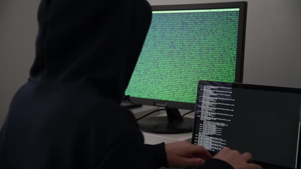 コンピュータの専門家のハッカーは 技術的な知識を使用して 標準外の手段でコンピュータシステムに侵入します — ストック動画