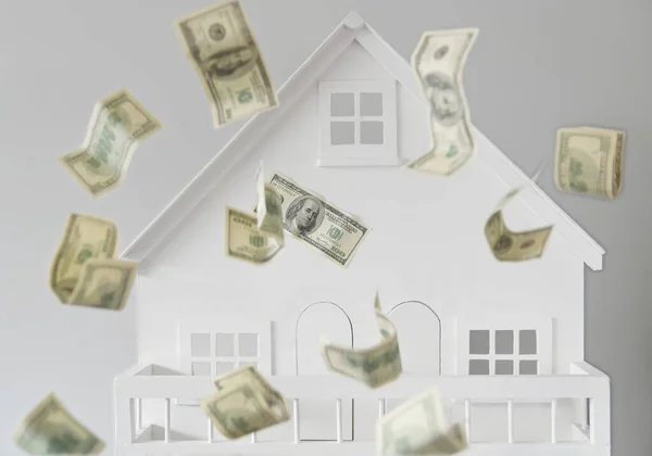 Dollar Notes Falling White House Endless House Money Pit Concept — Stock Photo, Image