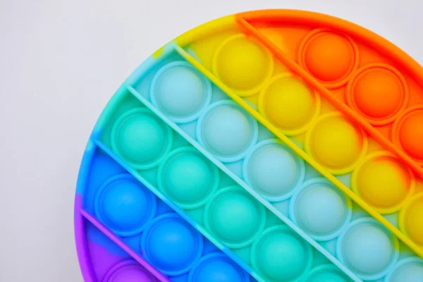 Sluiten Van Ronde Druk Pop Bubble Fidget Zintuiglijk Speelgoed Regenboog — Stockfoto