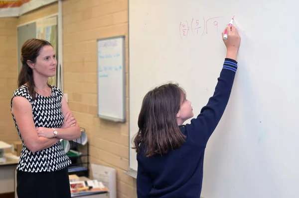 High School Female Woman Age Teacher Looking Female Student Age — Stock Photo, Image