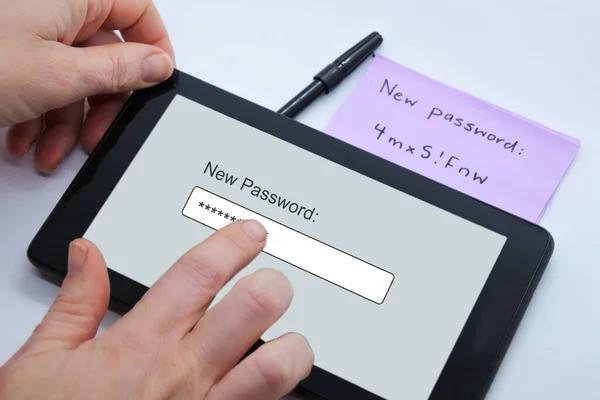 Pov Point View Person Changing New Password Tablet Portable Device — Stock Photo, Image