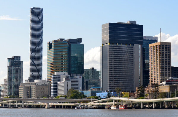 BRISBANE, AUS - SEP 24 2014:Sky scrapers on Brisbane Skyline.Until the 1970s the City Hall's 100-foot (30-meter) tower was the most prominent building, but it was later dwarfed by numerous commercial high rises.