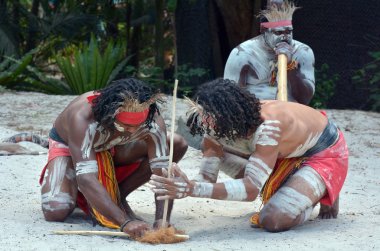 Group of Yugambeh Aboriginal warriors men clipart