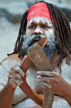 Portrait of one Yugambeh Aboriginal man clipart