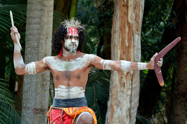 Portrait of one Yugambeh Aboriginal warrior man