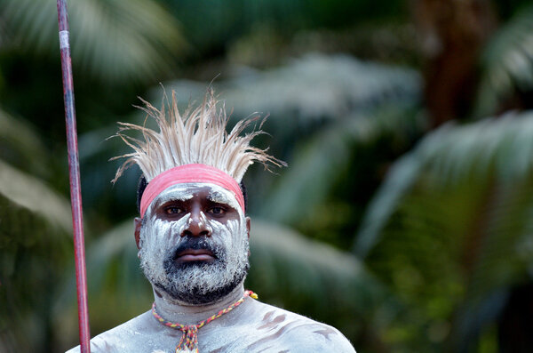 Portrait of one Yugambeh Aboriginal warrior man