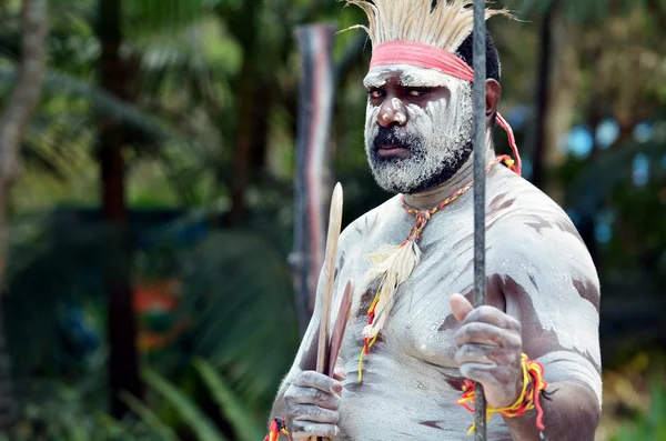 Portrait of one Yugambeh Aboriginal warrior man — Stock Photo, Image