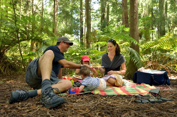 Familia haciendo un picnic al aire libre en Rotorua — Foto de Stock