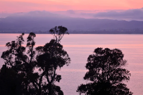Zonsopgang boven lake Rotorua — Stockfoto